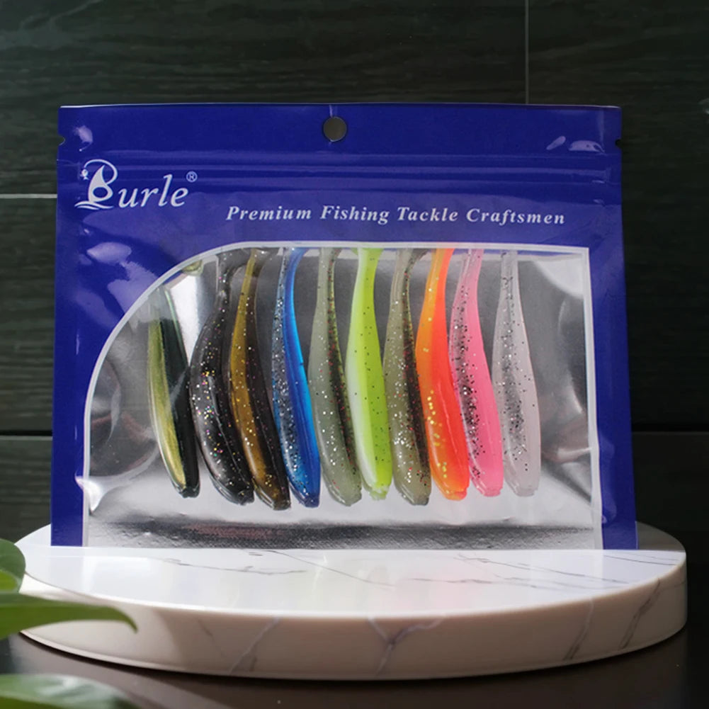 10-Pack T-Tail Paddle Soft Swimbaits - 90mm PVC, Bass & Trout, Fresh & Saltwater