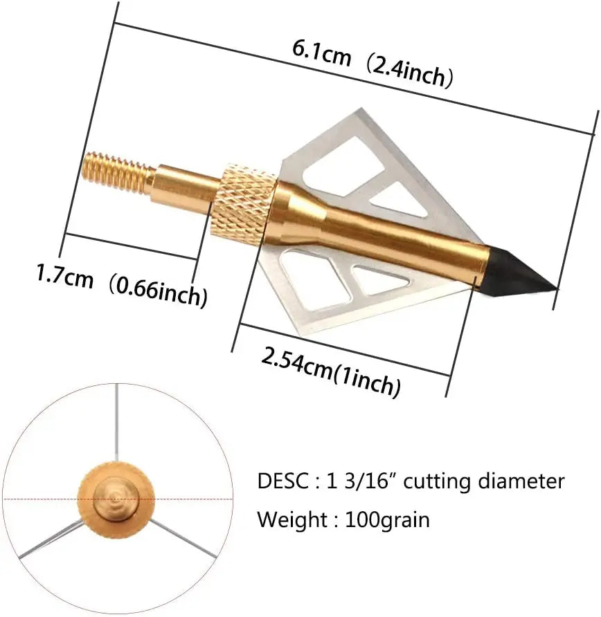ELONG OUTDOOR 100 Grain Broadheads 12-Pack - 3 Fixed Blades for Compound, Crossbow & Recurve