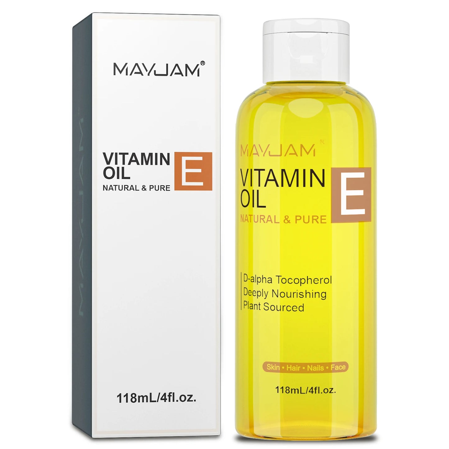 MAYJAM Vitamin E Oil | Pure Plant-Based, 50,000 IU, Face, Skin, Hair & Nails, 118ml & 236ml