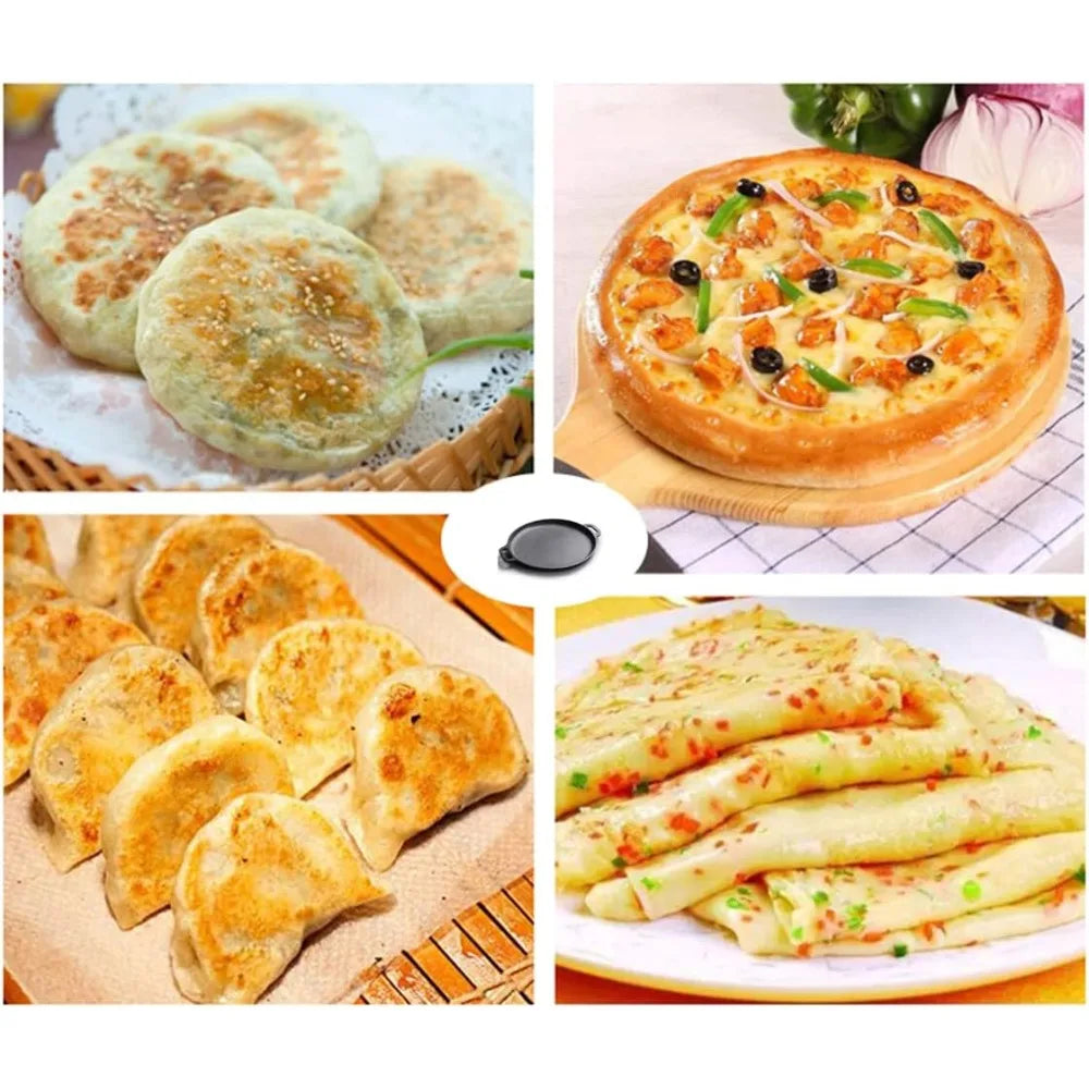 Cast Iron Round Frying Pan 35cm - Double Handle Grill for Pizza & Pancakes | StriveRiseFit