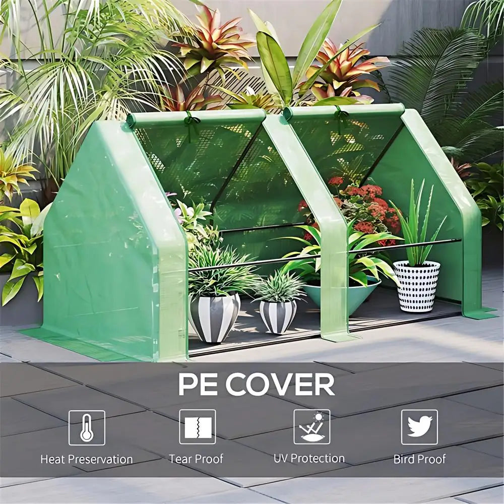 Mini Walk-In Tunnel Greenhouse | 5.9'x3'x3' Waterproof PE Cover, Steel Frame, 2 Roll-Up Doors