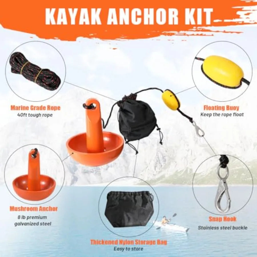 Kayak Anchor Kit with 40ft Rope & Storage Bag for Kayaks Canoes SUP Boards Jet Skis | StriveRiseFit