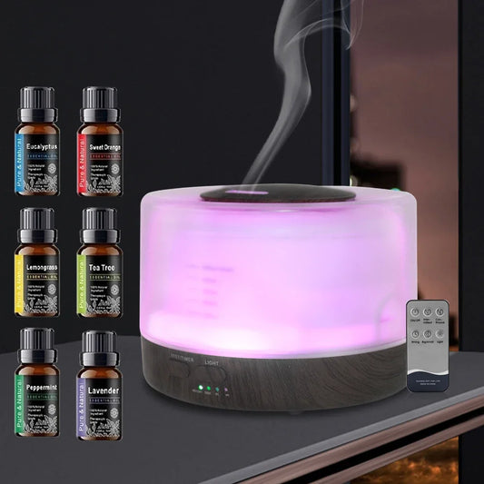 500ml Diffuser with 6 Soothing Oils, 7 Mood Lights, Auto-Off, Whisper-Quiet, Sleep & Stress Relief