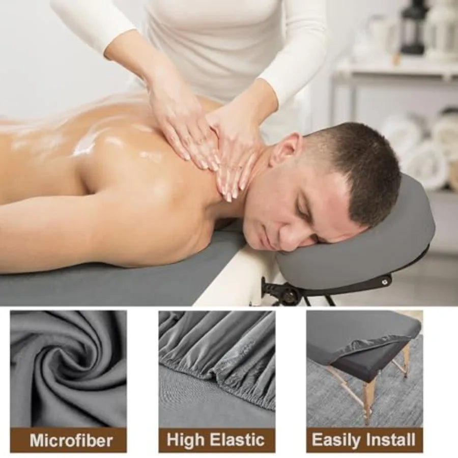 Massage Table Sheets Set | 4 Sets / 12 Pcs, Reusable Soft Microfiber, Bulk Pack, Dark Grey