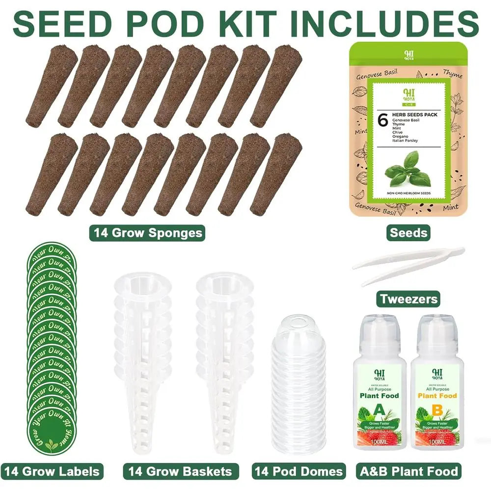 14-Pod Herb Seed Starter Kit | Basil Mint Thyme Oregano | Hydroponics Compatible | StriveRiseFit