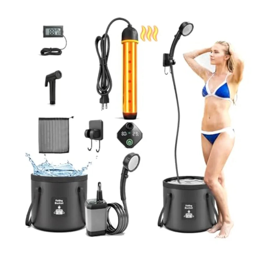 Portable Camping Shower with Heater | 6000mAh, 3 Spray Modes, LED Display | StriveRiseFit