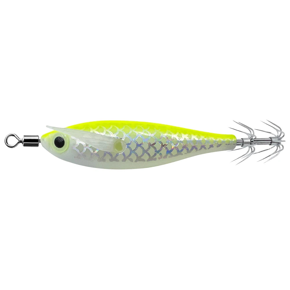 Luminous Squid Hook Lure - Glow-in-Dark, 3D Eyes, Double Hook for Night Squid & Cuttlefish Fishing