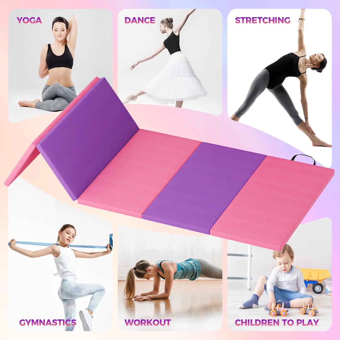 Foldable Gymnastics Mat, 2" Thick EPE Foam Tumbling Mat for Yoga, Pilates & Aerobics, 4 & 5-Fold | StriveRiseFit