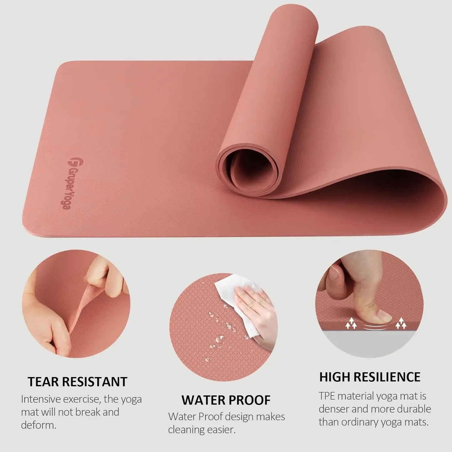 Non-Slip TPE Yoga Mat 72x24", Eco-Friendly, 6mm or 8mm Thick, with Carrying Strap & Bag | StriveRiseFit