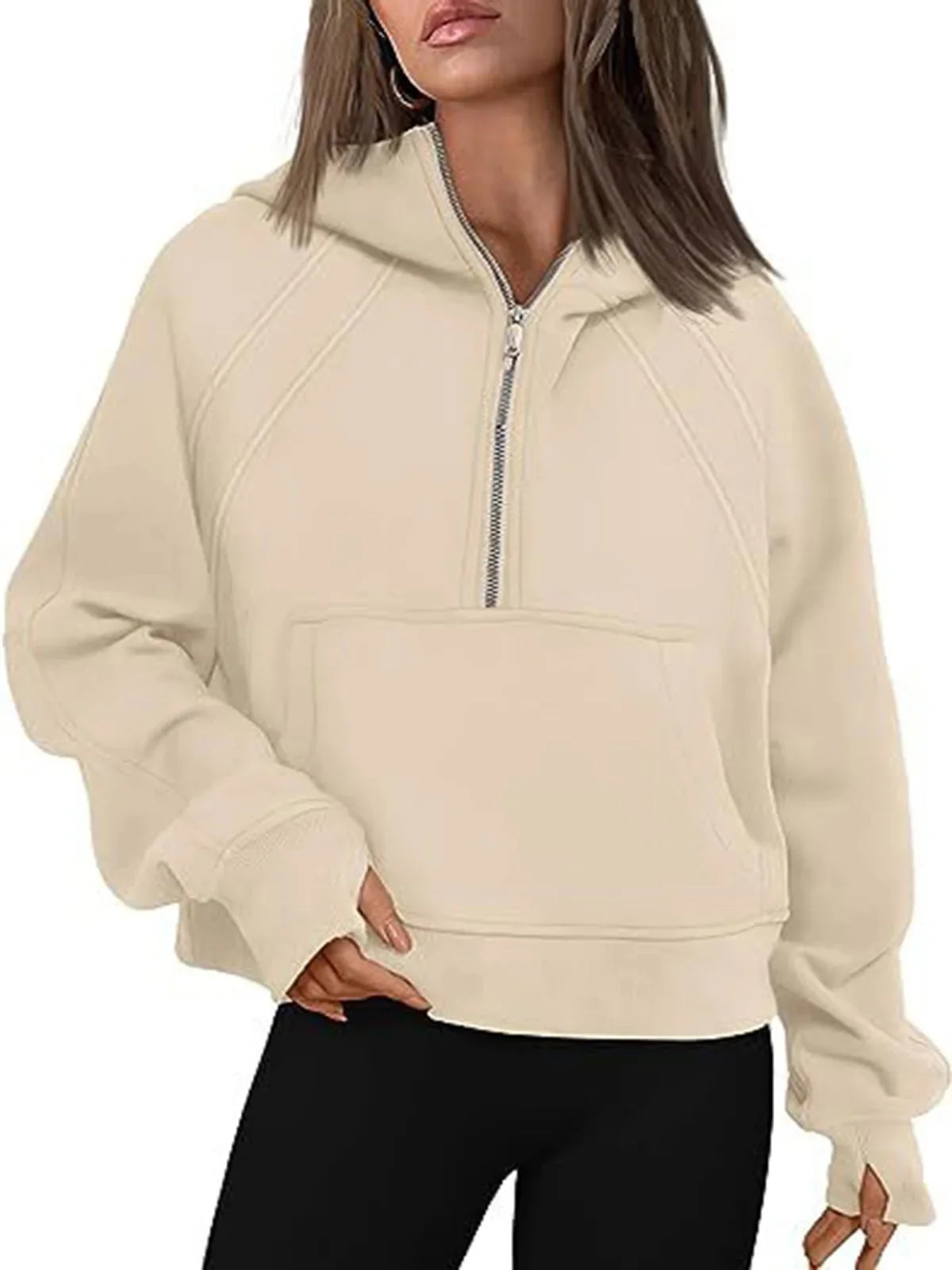 Loose Women's Hoodie ~ Long Sleeve ~ Zipper Pocket ~ Casual, Fashionable Sweatshirt ~ Polyester Fiber ~ Full Length