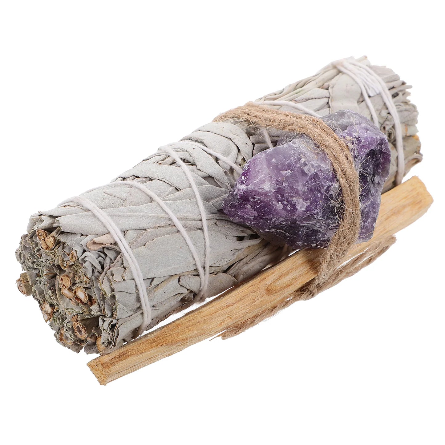 3-Piece Smudging Gift Set Amethyst Crystal Sage Bundle & Holy Wood Stick | StriveRiseFit