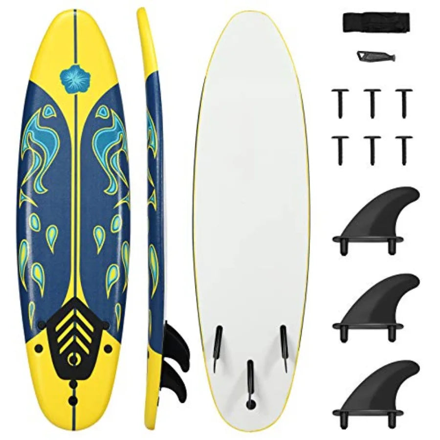 6ft Foam Surfboard with Removable Fins Non-Slip Deck & Leash for Surfing Fishing Water Yoga | StriveRiseFit