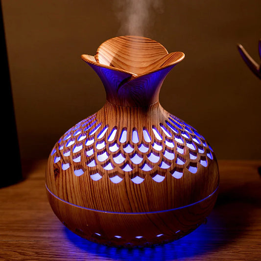 300ML Wood Grain Aromatherapy Humidifier - USB Rechargeable with LED Night Light