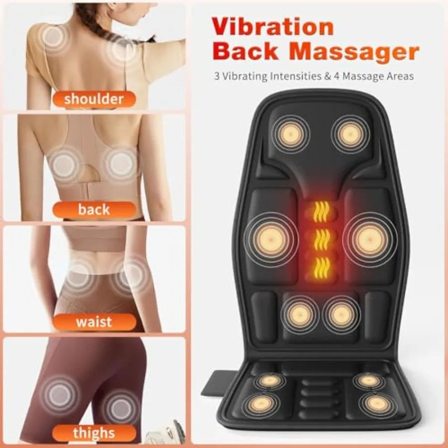 Vibration Back Massager for Chair with Heat | 8 Vibration Nodes, Seat Cushion Pad for Seniors & Office