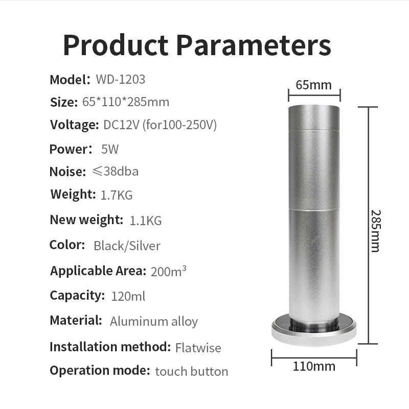 Wifi Perfume Aroma Diffuser Metal Column Air Purifier Electric Smell for Home Essential Oil Auto Flavoring 120ML Capacity 200m³