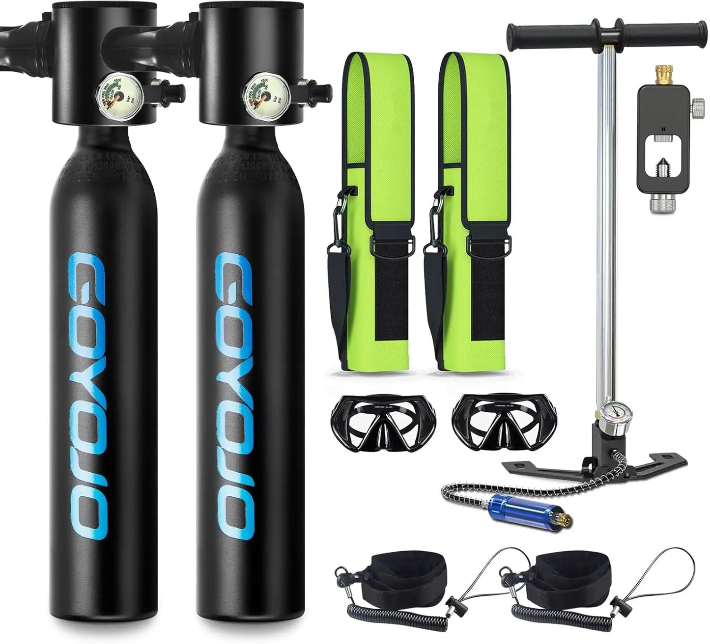 Mini Scuba Tank Kit 2x0.5L with Pump Goggles & Bags 3000PSI Diving Cylinder for Emergency & Rescue | StriveRiseFit