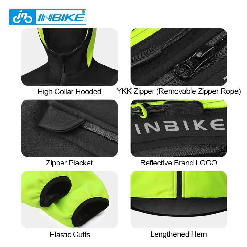 INBIKE Men's Winter Cycling Jacket With Hood ~ Warm Fleece Windbreaker, Windproof ~  Outdoor Man Cycling Clothing Hiking