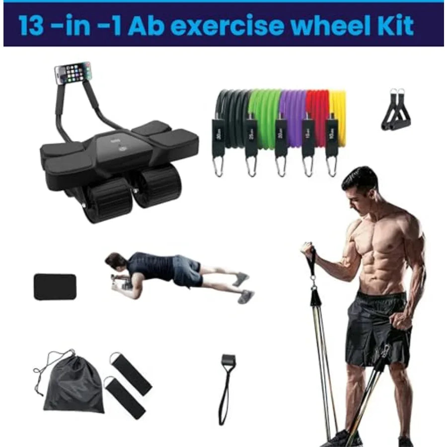 13-in-1 Ab Roller Home Gym Kit with 4-Wheel Roller, Resistance Bands & Ankle Straps | StriveRiseFit
