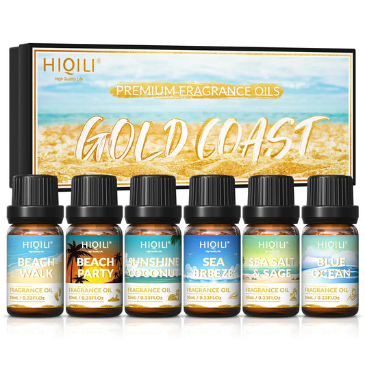 HIQILI Gold Coast Set, TOP 6 PCS Fragrance Oils  Gift Set for Aromatherapy Car Home hotel Diffuser Humidifier Candles Making
