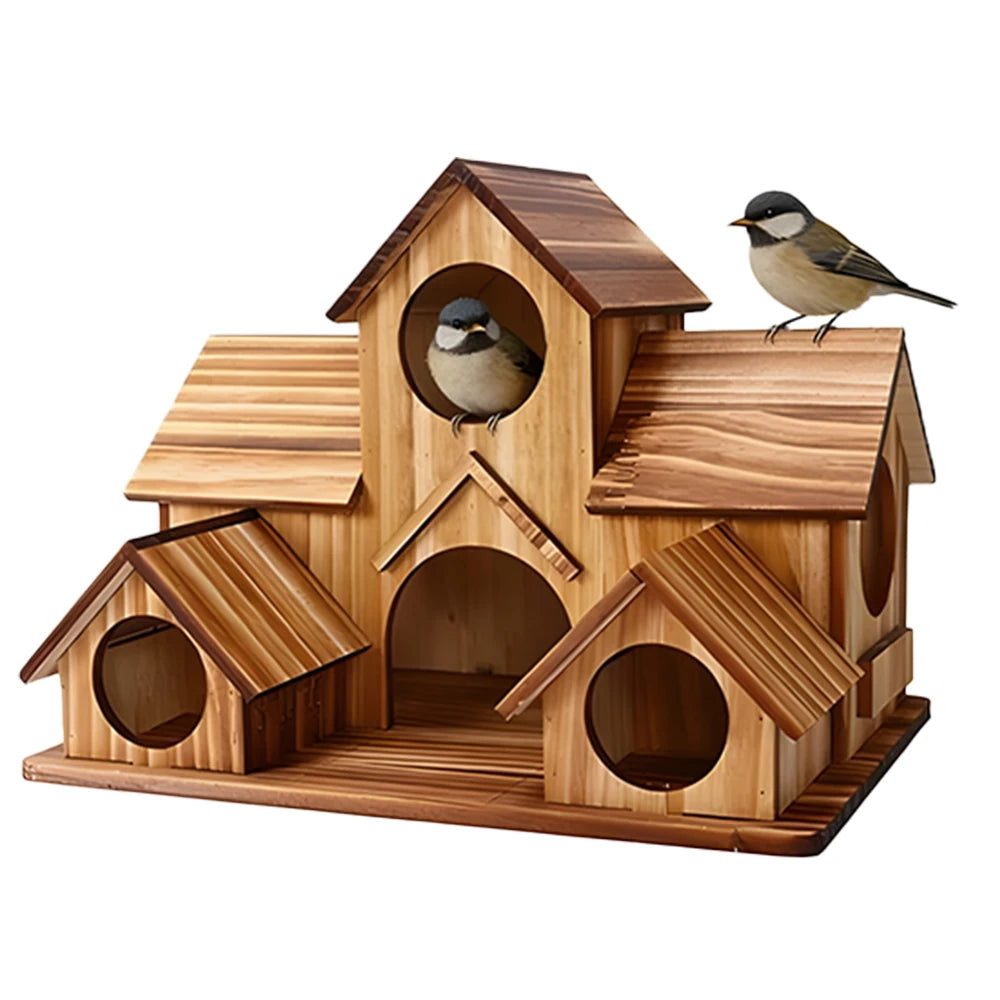 Outdoor Wooden Castle Birdhouse 5-Hole Garden Decor | StriveRiseFit