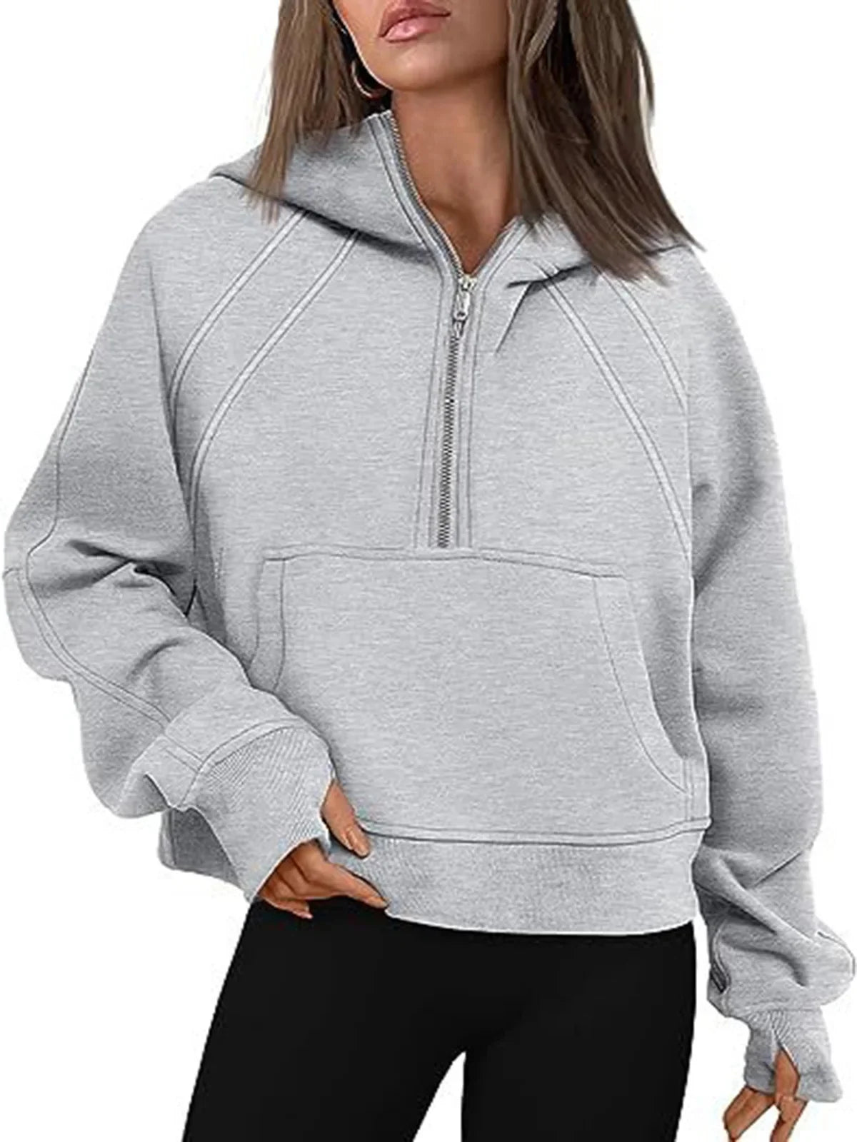 Loose Women's Hoodie ~ Long Sleeve ~ Zipper Pocket ~ Casual, Fashionable Sweatshirt ~ Polyester Fiber ~ Full Length