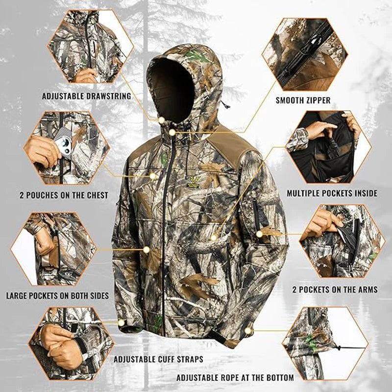 Quiet Hunting Suit - Camouflage Softshell Hoodie Jacket & Pants for Men | StriveRiseFit