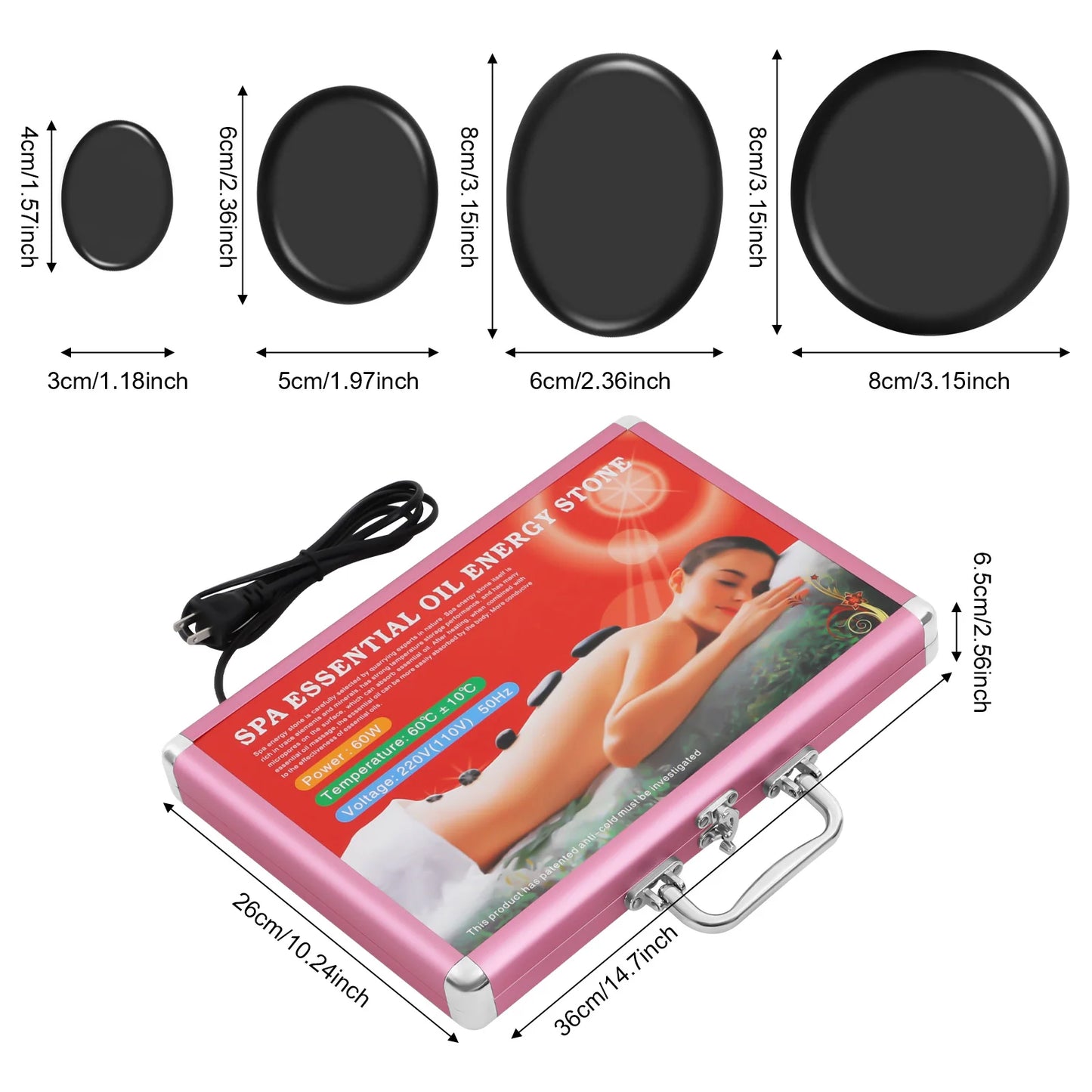 20-Piece Basalt Massage Stones with Heater Box | Hot Stone Therapy
