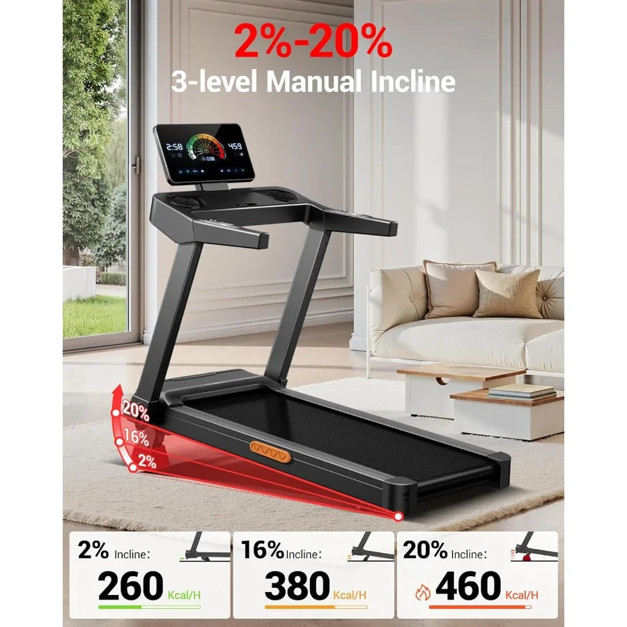 Fitness Treadmill with 3-Level Incline, Treadmills for Home,  Auto Folding with Pulse Sensors, 300 LBS Capacity, 3.0HP Quiet