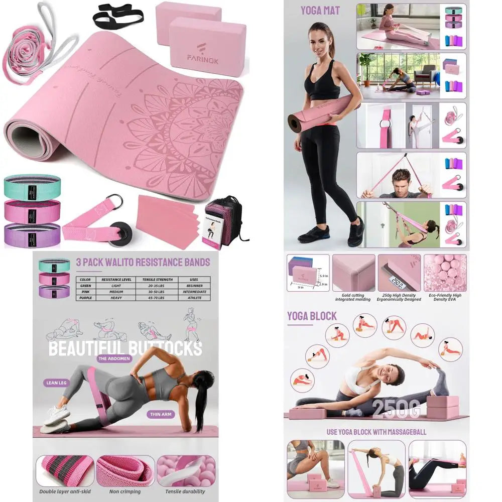 Thick Yoga Mat Set for Beginners - Premium Non-Slip Exercise Mat with Strap & Blocks