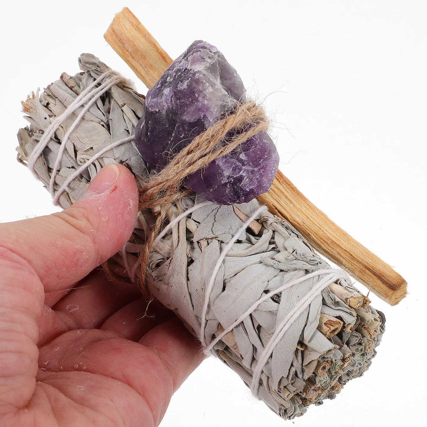 3-Piece Smudging Gift Set Amethyst Crystal Sage Bundle & Holy Wood Stick | StriveRiseFit