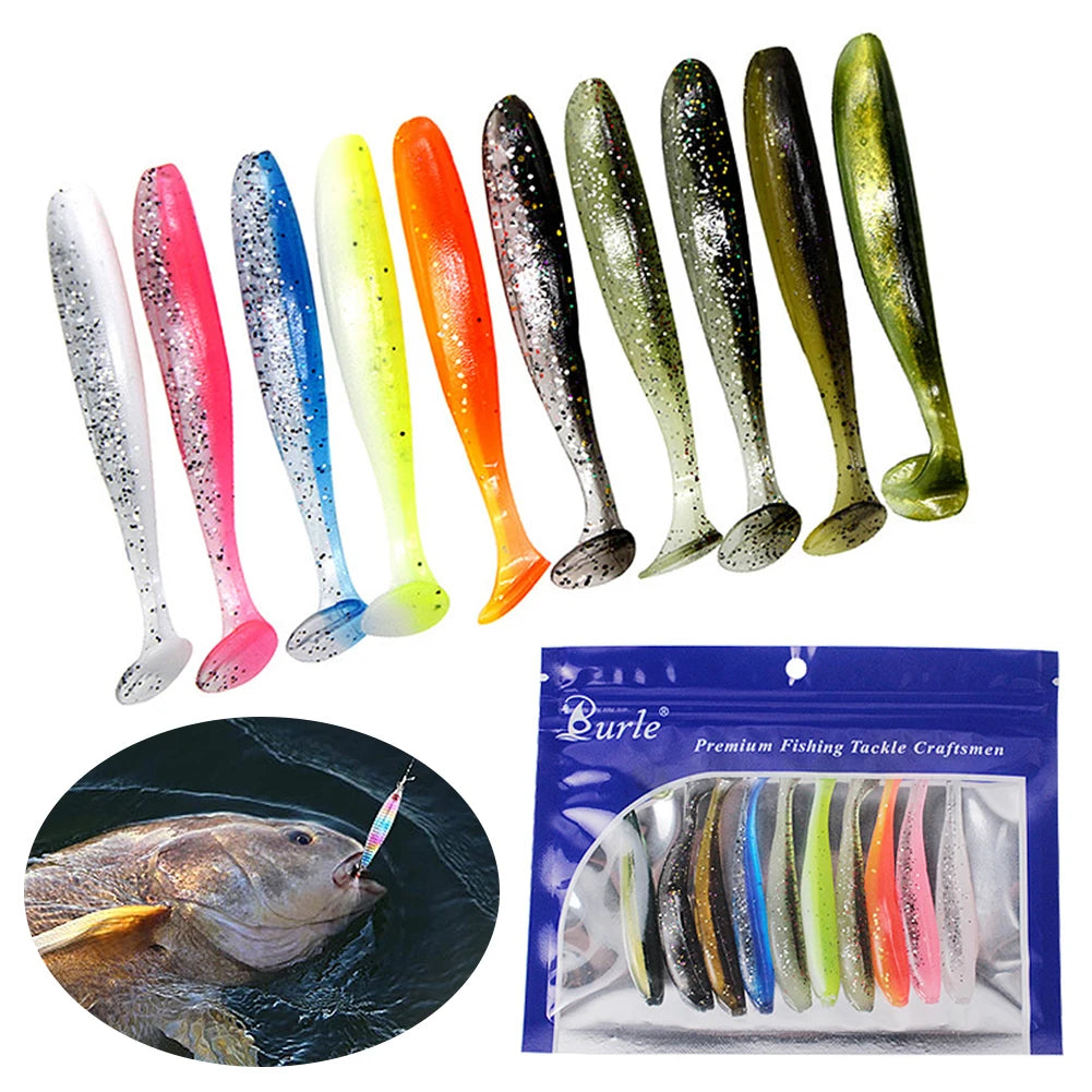 10-Pack T-Tail Paddle Soft Swimbaits - 90mm PVC, Bass & Trout, Fresh & Saltwater