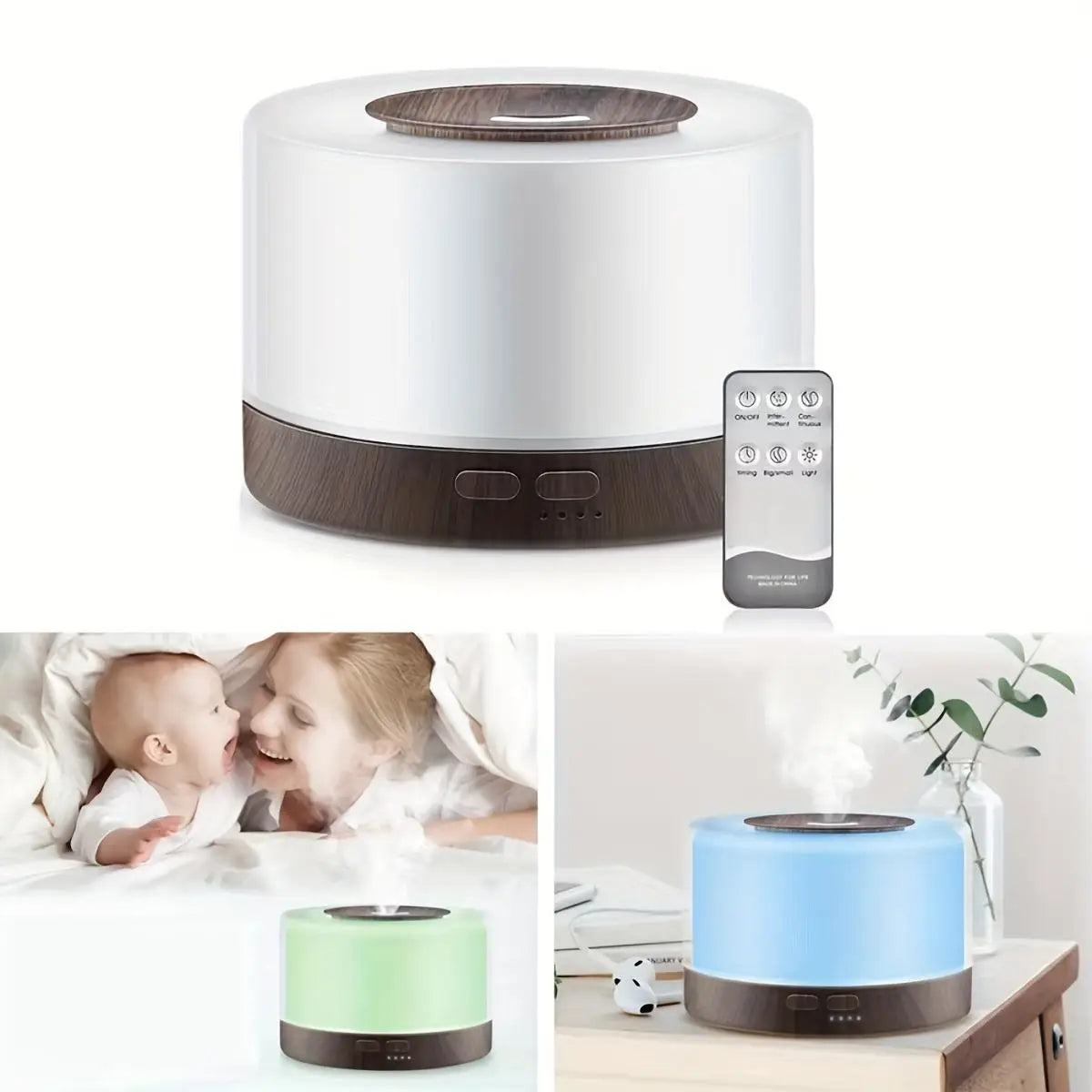 500ml Wood Grain Aromatherapy Diffuser with Remote 7 LED Colors & 6 Essential Oils | StriveRiseFit