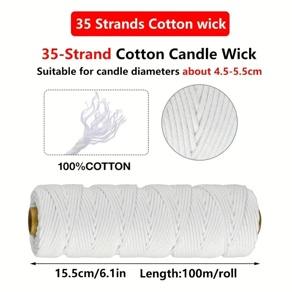 100m Cotton Candle Wick Roll, Eco & Square Braid, Multiple Strand Sizes | StriveRiseFit