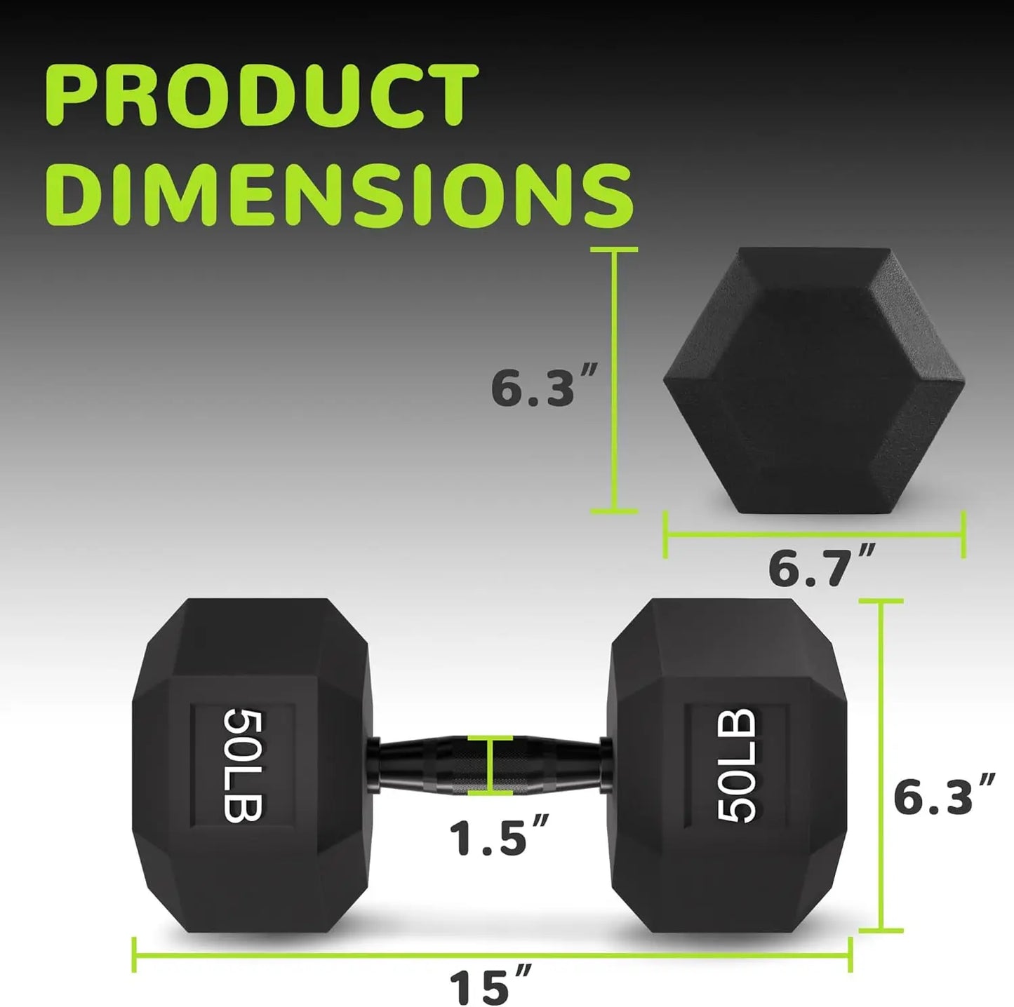 Rubber Encased Exercise & Fitness Hex Dumbbell, Hand Weights with Anti-Slip Metal Handle for Home Gym, Multiple Sizes