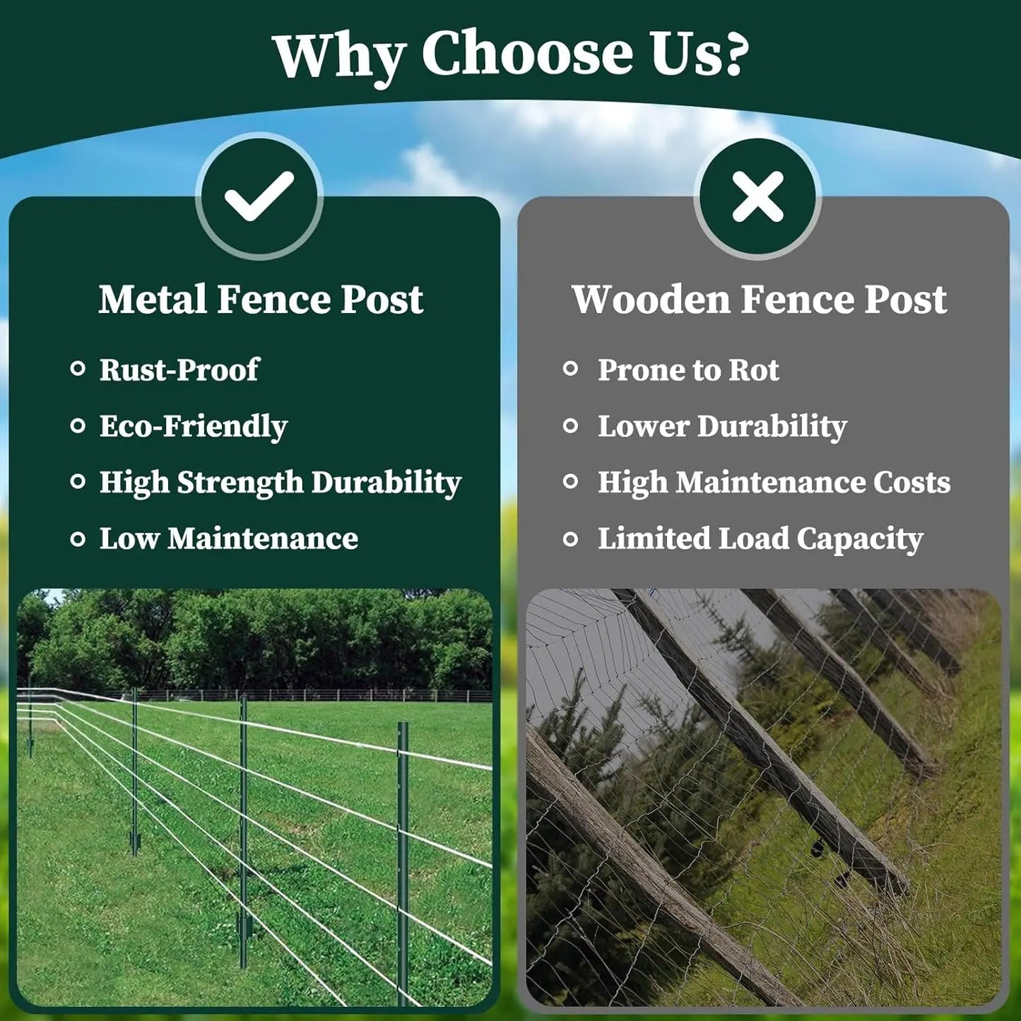 Heavy-Duty Metal U-Post Garden Fence Stakes | 4 ft | No-Dig | StriveRiseFit