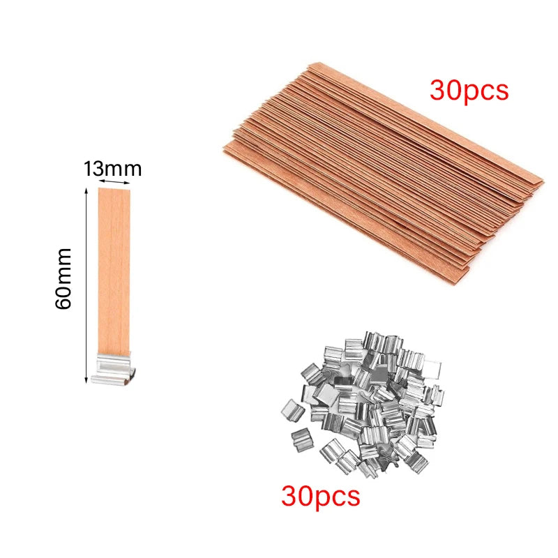 Wooden Candle Wicks with Metal Clip Base, 30 & 50-Pack | StriveRiseFit