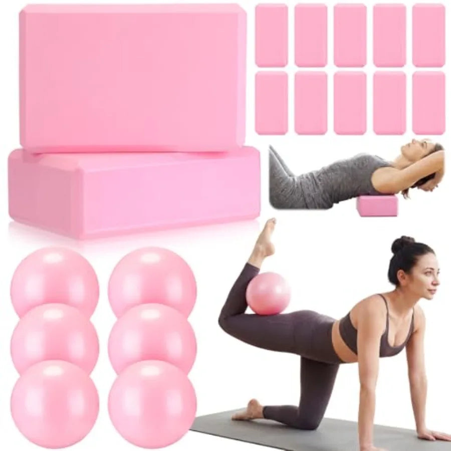 18-Piece Yoga Block & Pilates Ball Set, 12 Foam Bricks & 6 Exercise Balls for Yoga | StriveRiseFit
