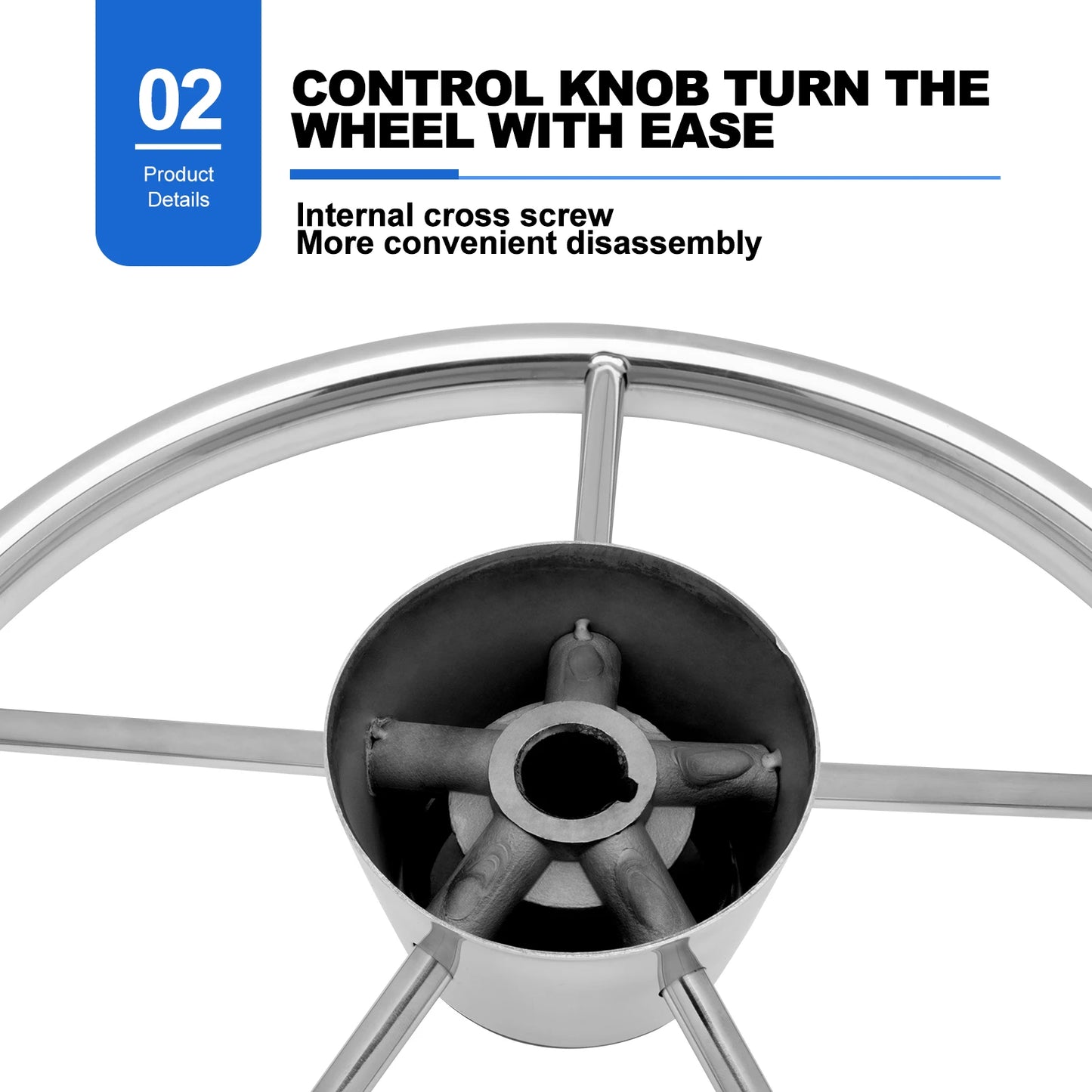13.5" Stainless Steel Marine Boat Steering Wheel | 5-Spoke, 25° Dish | StriveRiseFit