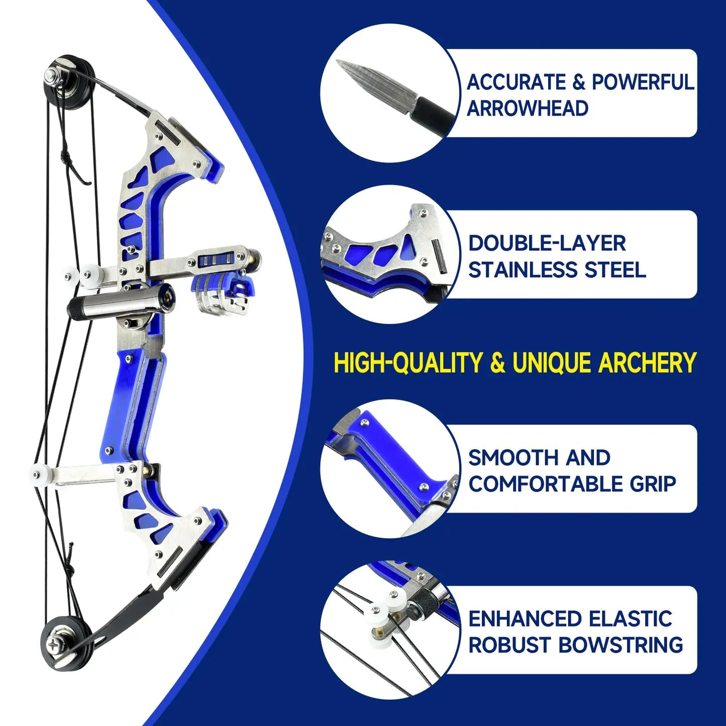 Mini Compound Bow & Arrow Set - Stainless Steel, Left/Right Hand, 5.5" or 9.8"