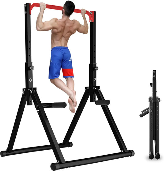 Foldable Power Tower Pull Up & Dip Station | 8 Height Adjustments, 700 LBS Capacity, Home Gym