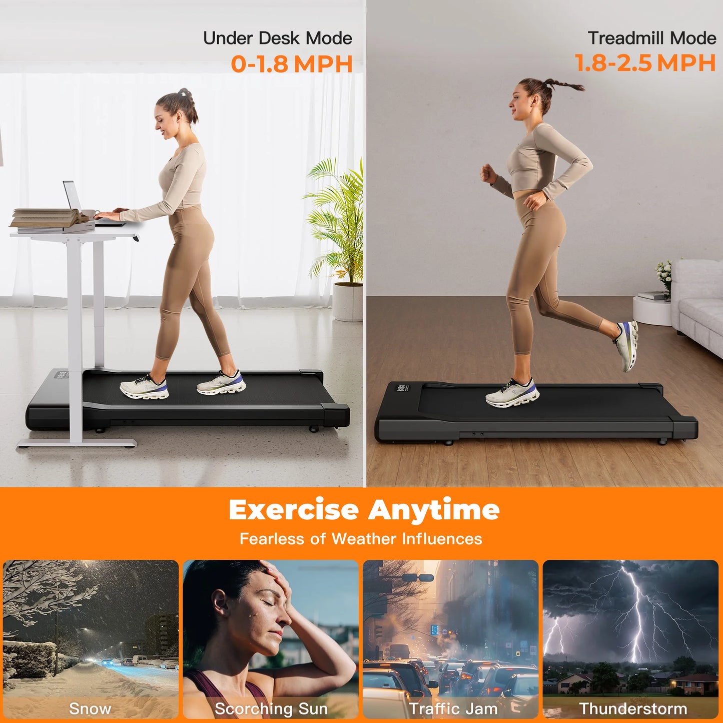 Walking Pad Under Desk Treadmill 2 in 1 Portable Treadmill with Remote Control LED Display 2.5HP Walkingpad for Home & Office