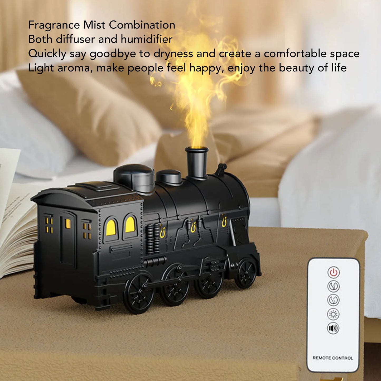 Train Aromatherapy Diffuser with LED Lights & Remote | Essential Oil Humidifier