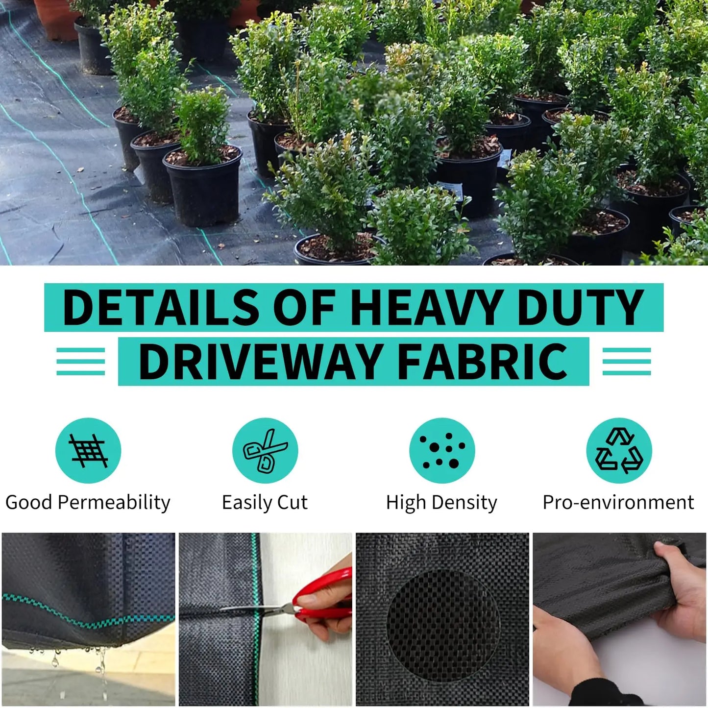 Weed Barrier Landscape Fabric | Heavy-Duty Woven Ground Cover | 2.4–3.2 oz | Multiple Sizes