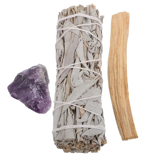 3-Piece Smudging Gift Set Amethyst Crystal Sage Bundle & Holy Wood Stick | StriveRiseFit