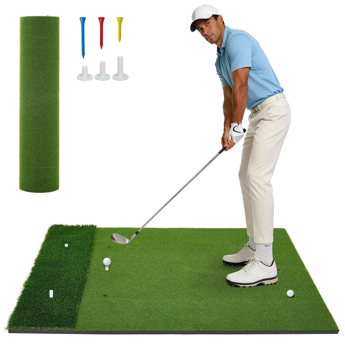Golf Hitting Mat | 5x4 FT Dual-Turf, High-Elasticity Practice Mat for Indoor & Outdoor Use
