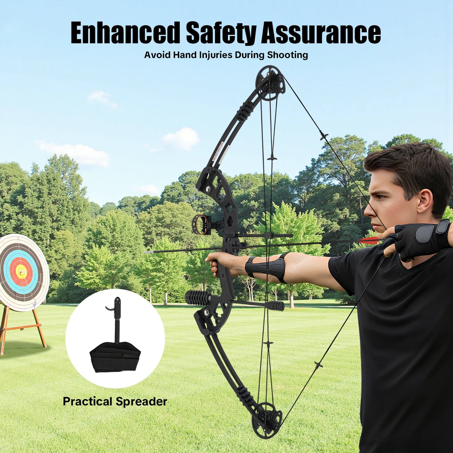 30-55 lbs Adult Compound Bow Complete Set - Adjustable Draw, 3-Pin Sight, 12 Arrows