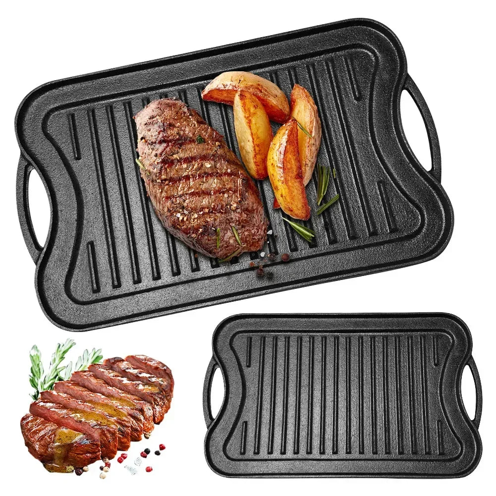 Cast Iron Reversible Grill Pan | 20x10", Pre-Seasoned, Flat & Ribbed, Induction & Campfire | StriveRiseFit