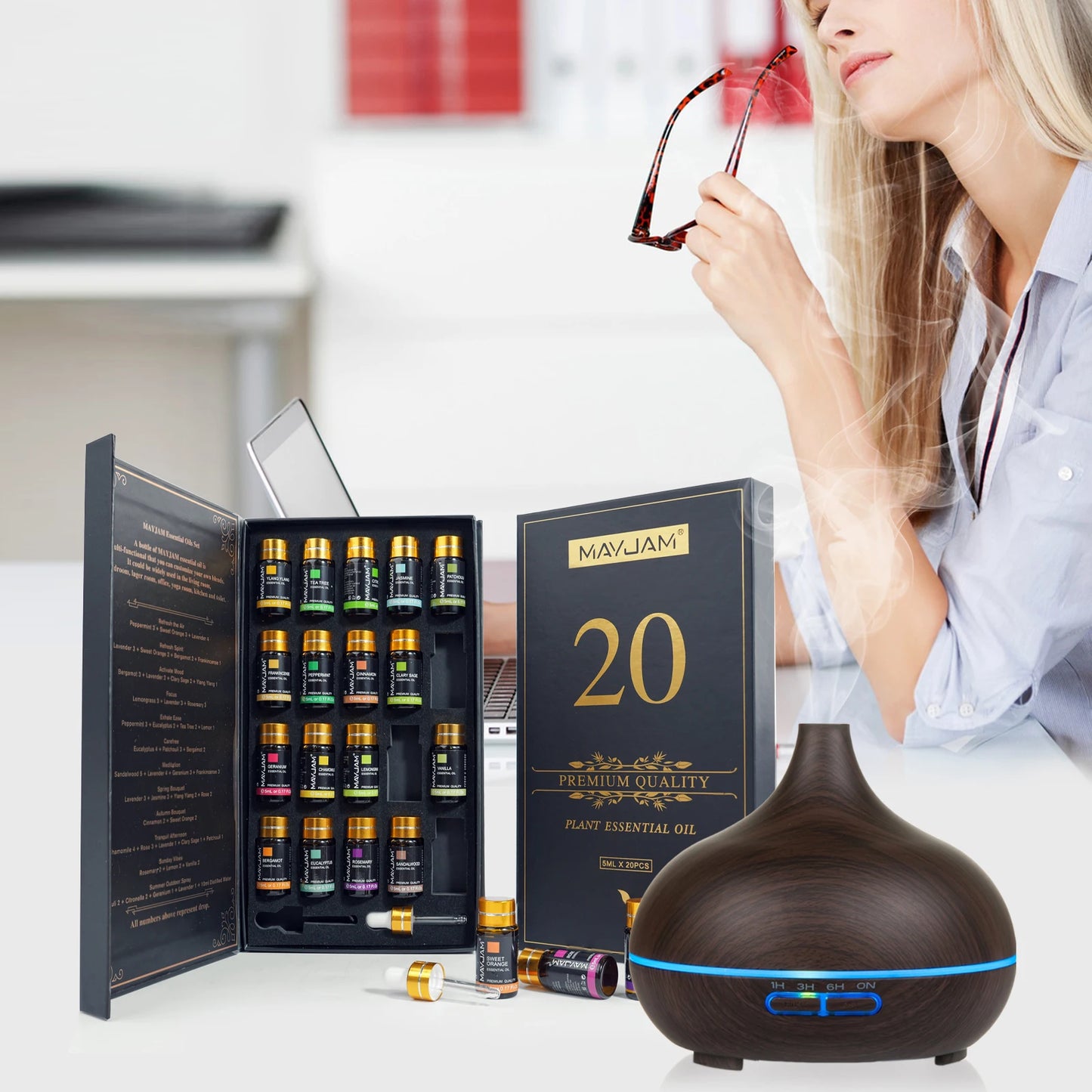 20-Piece Pure Essential Oils Gift Set | 5ml Each | Aromatherapy & Diffuser | StriveRiseFit