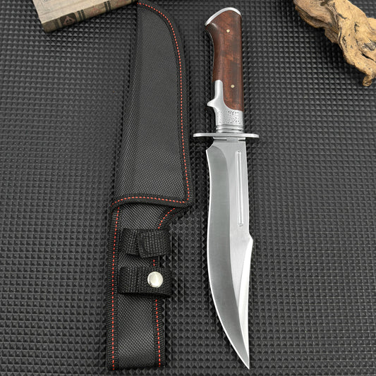Gdekls Stainless Steel Hunting Knife with Wood Handle & Fabric Sheath