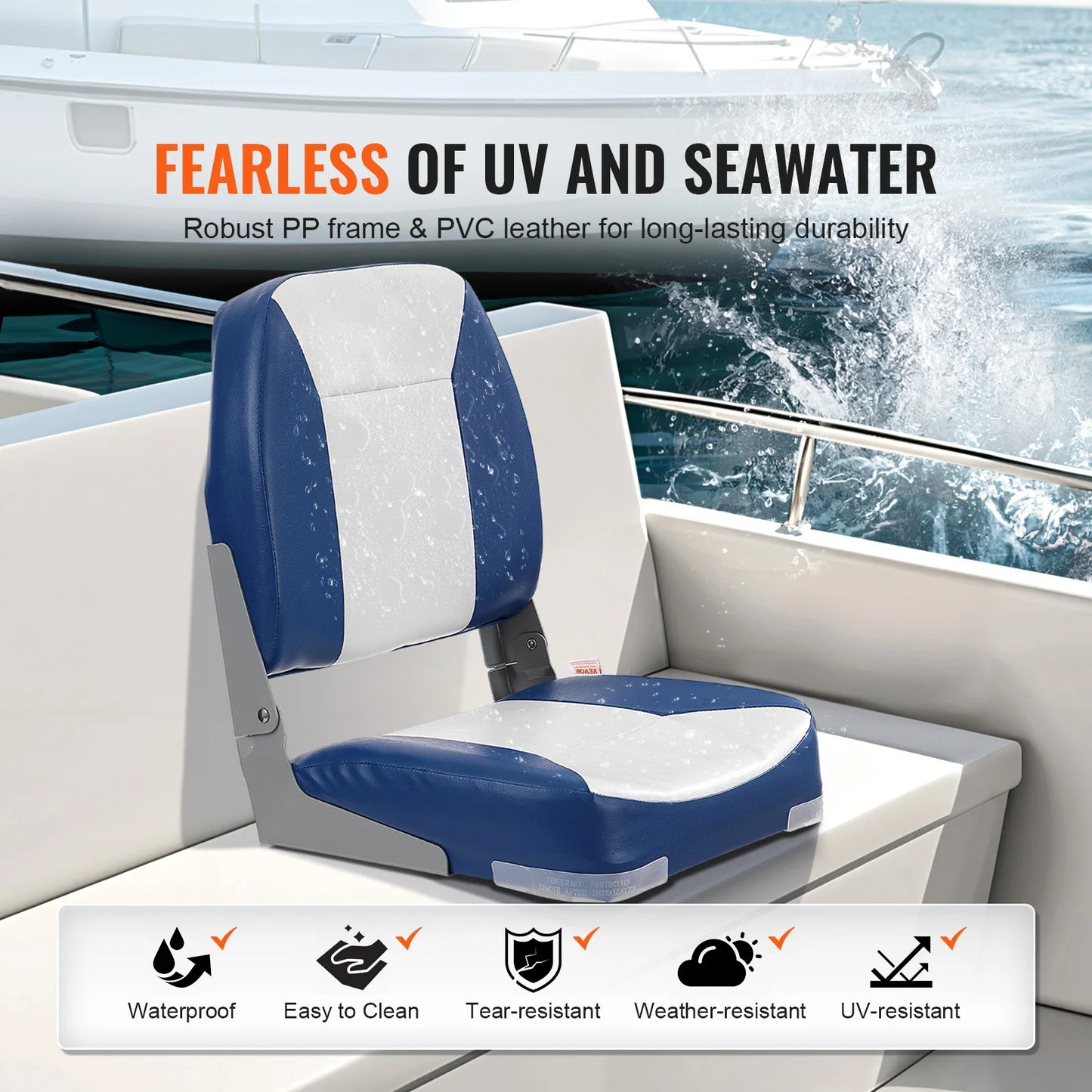 Low Back Folding Boat Seat | 18.9", Ergonomic PVC Cushion, Rust-Proof Hinge | StriveRiseFit